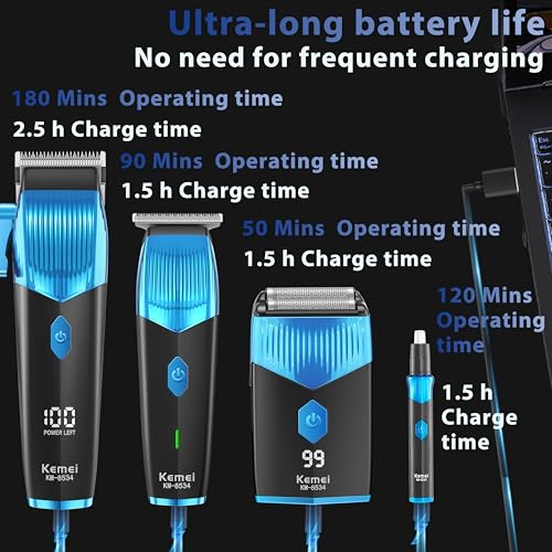 Kemei Clippers and Trimmers Set,Professional Hair Clippers for Men,Mens Cordless Hair Clipper,Beard Trimmer Kits,Shavers,Barber Kit,T Liners