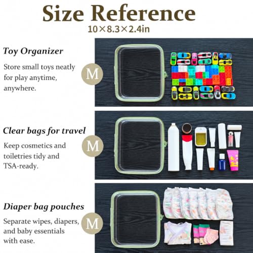 WELPIRT Clear Hard Shell Zipper Case Set (Mint Green, M + 3S) – 1 Med + 3 Small Pouches