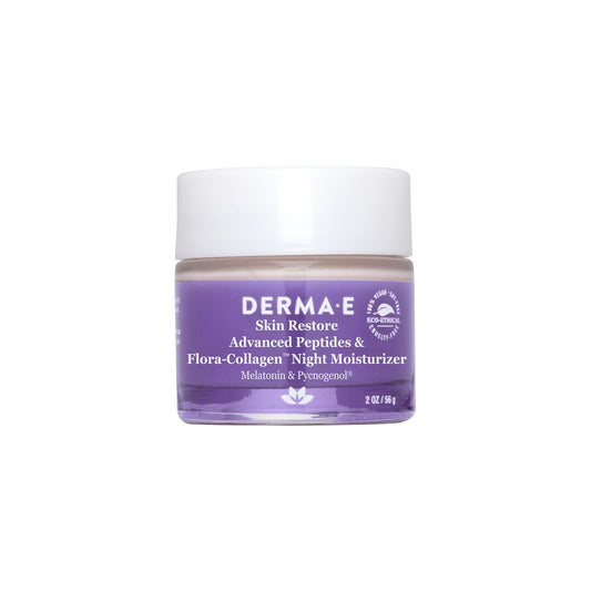 Derma E Advanced Peptides and Vegan Flora-Collagen Night Moisturizer – Hydrating Topical Facial Cream Improves Elasticity and Reduces Appearance of Lines and Wrinkles, 2 Oz