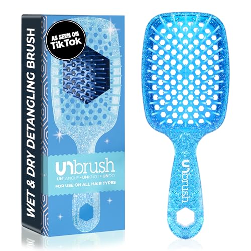 FHI Heat UNbrush Detangling Brush for Pain-Free Brushing on All Wet or Dry Hair Types — Durable DuoFlex Anti-Static Bristles, Lightweight Handle, Vented Hair Brush, Sapphire Blue