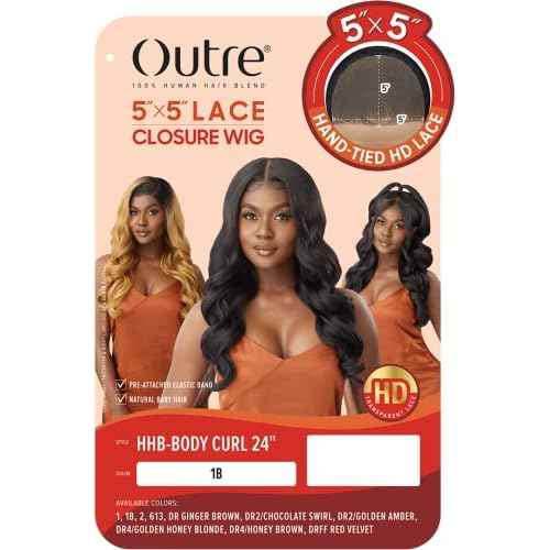 Outre - 5x5 Lace Closure Wig - Human Hair Blend - Body Curl 24" (OFF BLACK 1B)