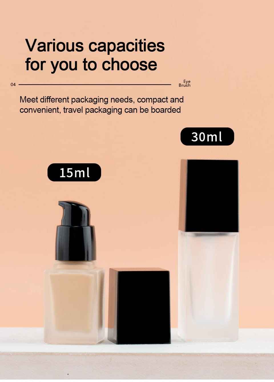 YYNGJCK 2 Pack 30ml/1oz Empty Frosted Glass Foundation Bottle, Travel Refillable Square Lotion Pump Bottles for Essential Oils Liquid Body Cream Cosmetic Samples Vials