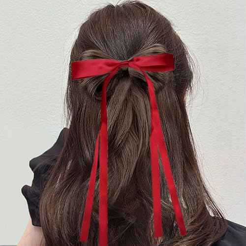 Red Hair Bows for Women,Red Hair Ribbon for Girls,Christmas Stocking Stuffers for Teen Girls,Coquette Long Hairs Clips,Hairs Accessories for Festival Party Cosplay Supplies 2Pcs