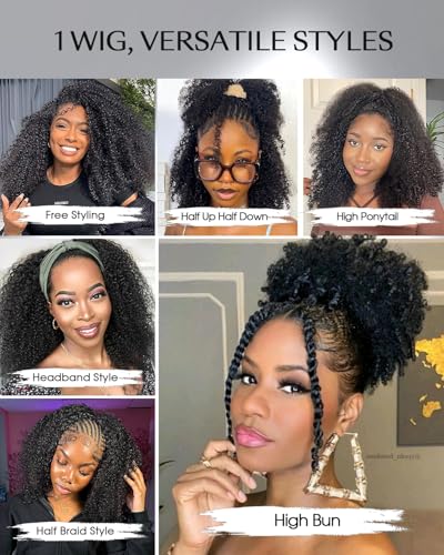 Kinky Curly Half Wig - 200% Density Human Hair, 16 Inch