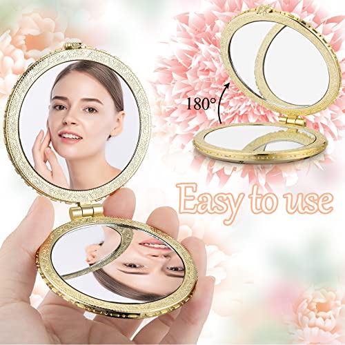 Blulu 8 Pieces Compact Mirror Bulk for Purse Flower Small Floral Retro Folding Portable Pocket Mirror for Women Girls Travel Gift(Gold Edge)