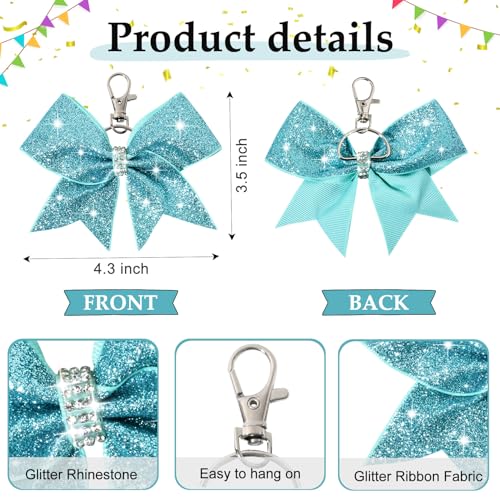 18PCS Cheer Bow Keychain Glitter Bow Keychain Hair Bow for Girls Rhinestones Sequin Bow School Senior Cheer Bow Accessories for Teen Softball football Cheerleader (Glitter Lake Blue)