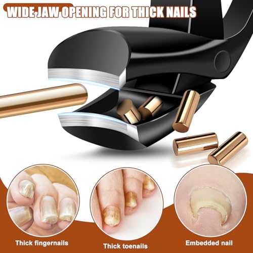 Nail Clippers for Men Thick Toenails, Large Angled Toenail Clippers for Seniors, Mess Free Wide Opening Toe Nail Clippers with Catcher, Heavy Duty Nail Cutter Trimmer with Long Handle & Sharp Blade