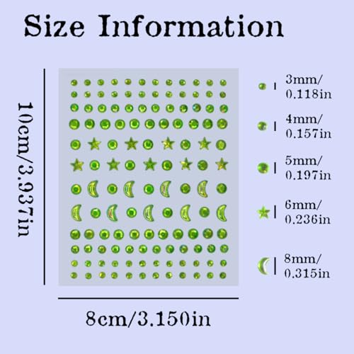 Moon Stars Face Gems Jewels Stick for Women Hair Face Diamonds Crystal Rhinestones Rave Party Festival Alien Club Body Face Eye Nail Makeup Stickers Temporary Tattoos (Green)