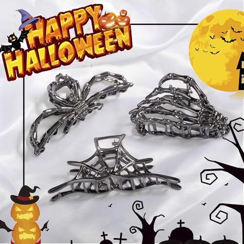 Spider Web Skeleton Hair Claw Clips - Set of 3