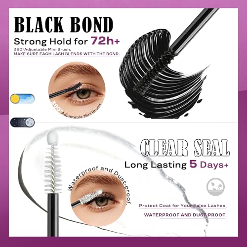 GAQQI Waterproof Lash Cluster Glue & Seal - 10ml, Black, Lash Bond & Seal