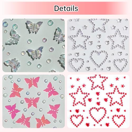 762 Pcs Multi-Color Self-Adhesive Face and Body Gem Stickers - Stars, Hearts, Butterflies,Queue Makeup, Dance Parties, Music Festivals and Craft Decorations. (Butterfly Gem, Count, 4)