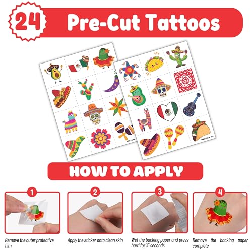 Cinco de Mayo Party Favor Set - 48 Tattoos & 24 Slap Bracelets