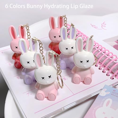 6pcs Bunny Rabbit Lip Gloss Liquid Lipsticks Set,Moisturizing Hydrating Lip Glow Oil Shine Lip Plumping Glass Waterproof Finish Party Gift for Women