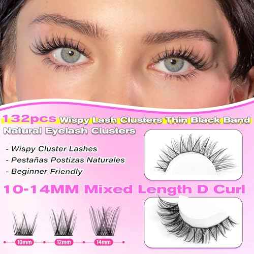 wiwoseo Wispy Lash Clusters Natural Eyelash Clusters Eyelash Extensions Clusters Lashes Natural Lash Extensions Lashes Clusters Lashes 2 Styles Pesta?as Postizas Naturales for Beginners (10-14MM)