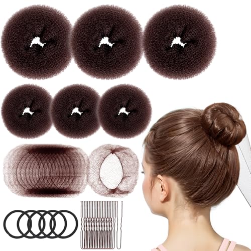 FANDAMEI Brown Kids Hair Bun Maker Set with Nets, Pins & Elastics for Ballet & Everyday Styles