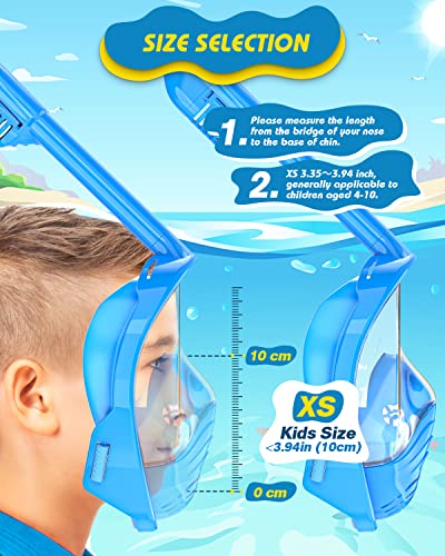 QingSong Kids Snorkel Mask Full Face, Snorkeling Set with Camera Mount, 180 Degree Panoramic View Snorkeling Gear Anti-Fog Anti-Leak