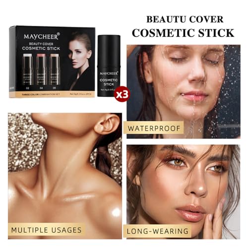 Cream Contour Stick Set - 3 Shades Blush Bronzer Highlighter
