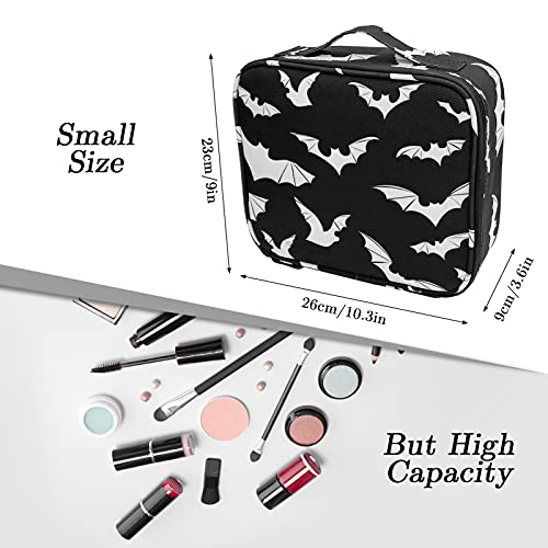 9CH Goth Makeup Organizer Bag, Halloween Makeup Bags Large Cosmetic Bag with Adjustable Dividers Portable Bat Cosmetic Case for Make up Brushes Toiletry Jewelry£¨Black Bats£©