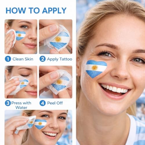 Argentine Flag Temporary Tattoos - 10 Pack Waterproof