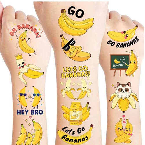 Banana Temporary Tattoos 96Pcs Yellow Banana Tattoos for Kids Birthday Party Supplies Favors Tattoos Sticker Super Cute Gifts Fruits Theme Party Decorations Girls Boys Classroom School Prizes Carnival