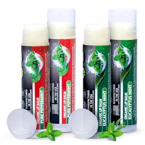 Organic Lip Balm Variety 4 Pack | Peppermint & Eucalyptus Mint Chapstick Set | Moisturizing for Dry Lips | For Men and Women