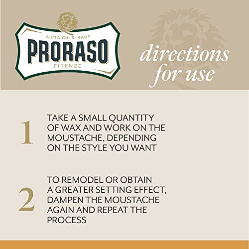 Proraso Medium Hold Moustache Wax - Natural Finish Beard & Moustache Styling Wax - Cream-to-wax Formula - 0.5oz