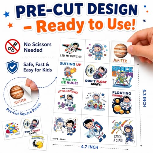 120 Pre-Cut Space Solar System Temporary Tattoos for Kids