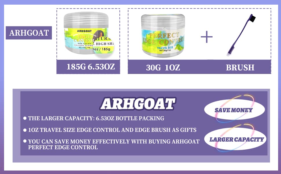 ARHGOAT Edge Control Perfect Performance Long Lasting No White Residue Extreme Strong Hold High Shining with Aloe Natural Formula Hair Gel for Women, 6.53 Ounces (PACK OF 1)