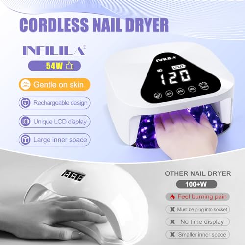 NXJ INFILILA Cordless UV Nail Lamp for Gel Polish, Faster UV LED Nail Lamp with 4 Timers, Touch Control Display, Auto Sensor for Professional Salon & Home