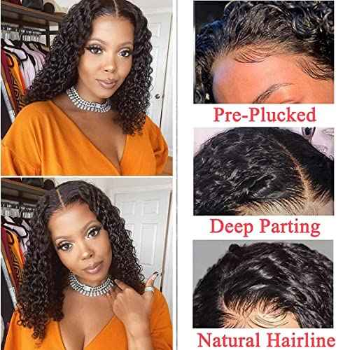 Short Wet and Wavy Curly Lace Front Wigs Human Hair 14Inch, 4x4 Water Wave Lace Frontal Bob Wig Human Hair Glueless Pre Plucked 150% Density Natural Black Color