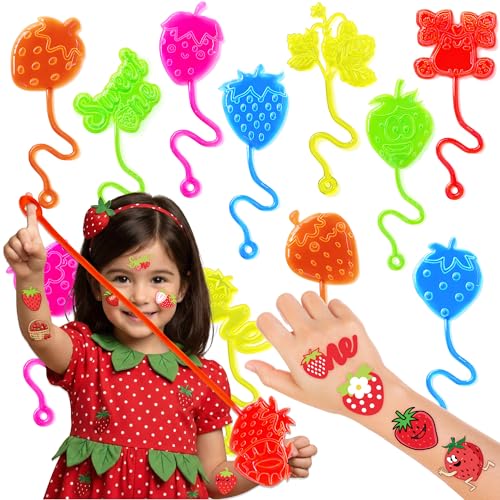 48PCS Strawberry Party Favors - 24PCS Berry First Temporary Tattoos & 24PCS Stick Hands - Perfect Birthday Supplies, Goodie Bag Stuffers, Treasure Box Toys, Classroom Prizes, and Student Gifts