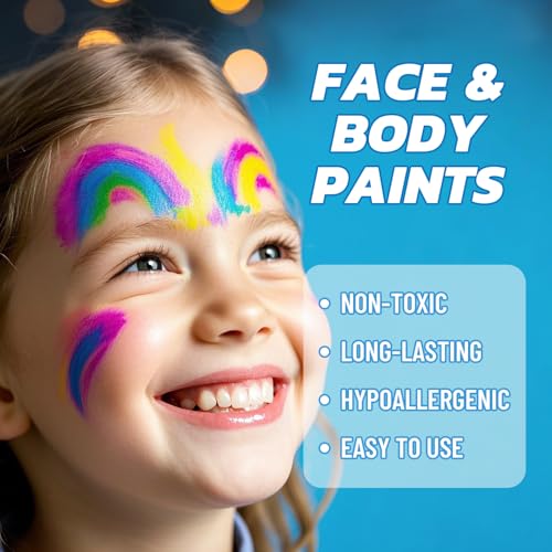 10 Color Rainbow Face Paint Kit with Stencils & Brushes