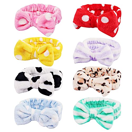 AMCAMI 8 PCS Spa Headband, Headband for Washing Face, Makeup Headband Coral Fleece Non-Slip Hairband