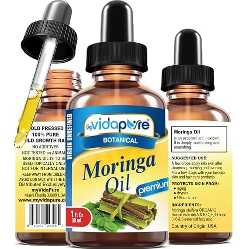 MYVIDAPURE MORINGA OIL Moringa oleifera 100% Pure REFINED UNDILUTED Cold Pressed for Skin, Face, Hair, Lip and Nail Care (1 Fl Oz)