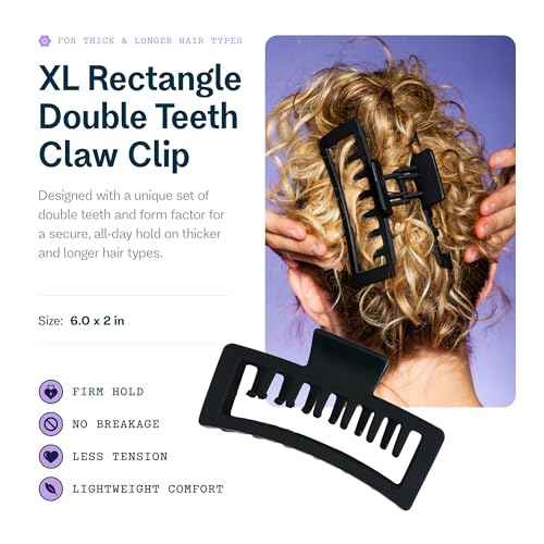 Gimme Beauty XL Rectangle Claw Clip Duo - Hair Clips with Velvet-Like Finish for All Hair Types - Non-Slip, Firm-Hold Daily Wear Accessory - Women¡¯s Claw Clip Set - Black