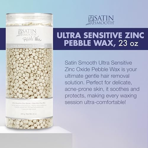 Satin Smooth, Hair Removal Wax, Thin Film Flex Pebbles Wax¢â, Ultra Sensitive Zinc Oxide Hard Wax Beads for Hair Removal, Ideal for Face & Bikini Area, 23 oz