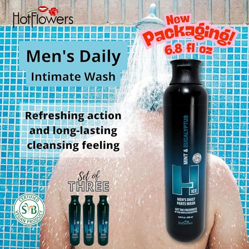 HOT FLOWERS Mint and Eucalyptus Men¡¯s Daily Intimate Wash for Essentials Body Health, 4.4 oz. each (3)