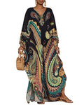 Bsubseach Plus Size Kaftan Dress with Pockets - Ethnic Print Beach Cover Up