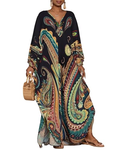 Bsubseach Plus Size Kaftan Dress with Pockets - Ethnic Print Beach Cover Up