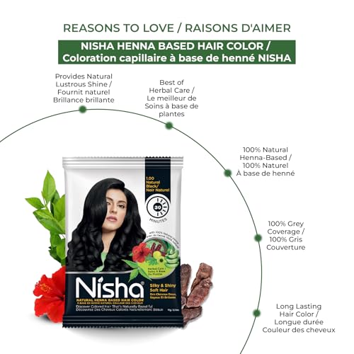 Nisha Natural Henna Hair Color Black - Pack of 10 (10g Each) | Herbal Hair Dye