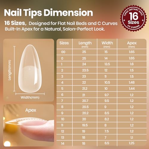 Beetles Tipex Lite Almond Nail Tips, 256pc 16 Sizes