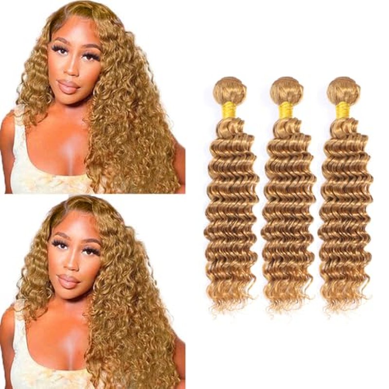 #27 Honey Blonde Deep Wave Human Hair Bundles 22 inch