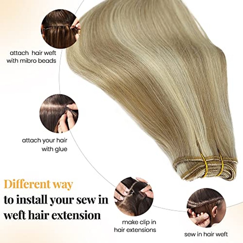 Hand Tied Weft Hair Extensions 12" 80g Ash Blonde Highlights