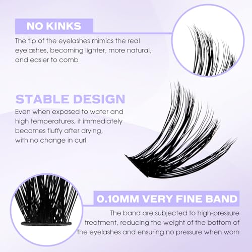 Lash Clusters 60D/80D Eyelash Clusters Fluffy DIY Lash Extensions Wispy D Curl Lashes Clusters Mixed Length 12-16mm Fluffy Individual Lash Clusters Eyelash Extensions for DIY Lashes at Home