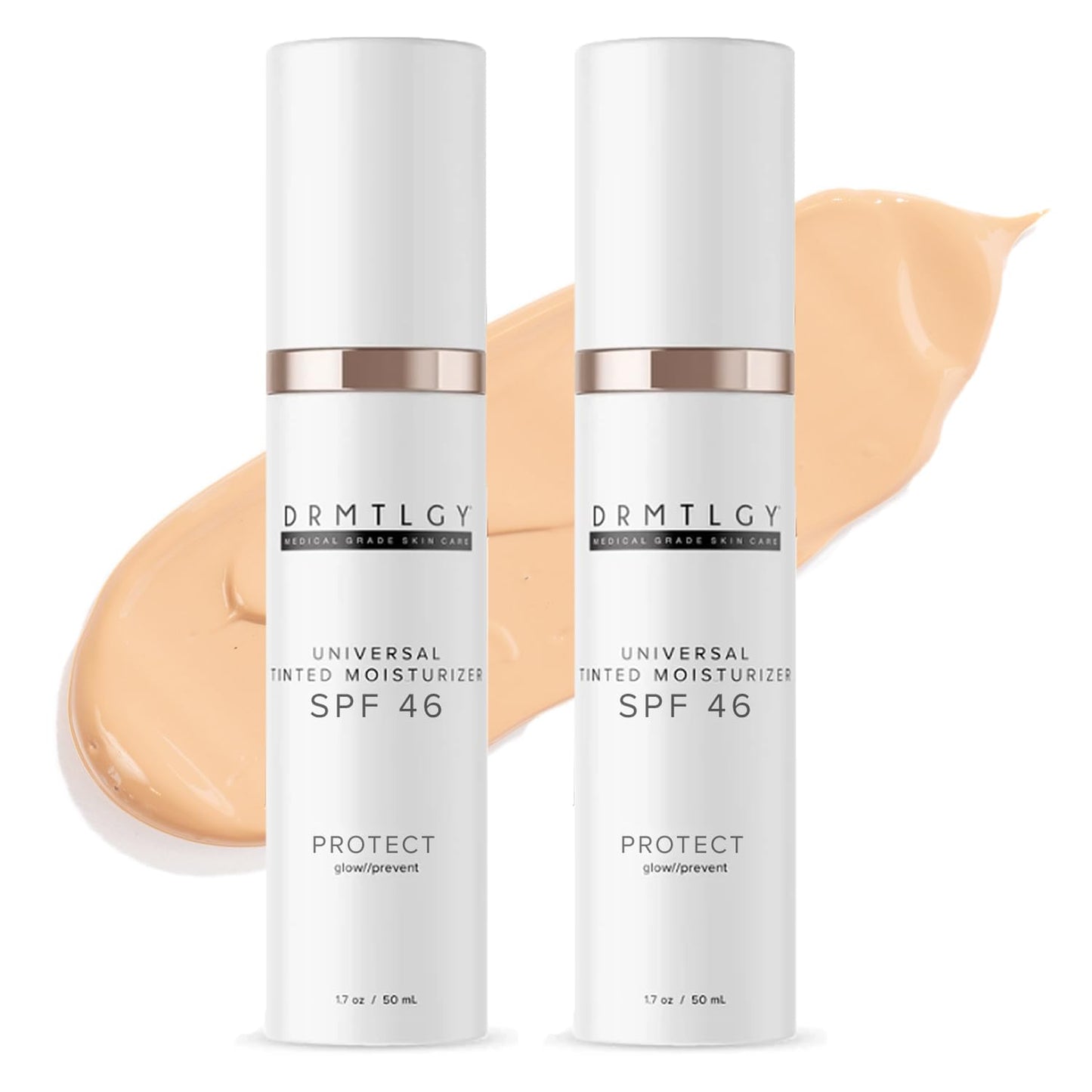 DRMTLGY Universal Tinted Moisturizer with SPF 46. Universal Tint. All-In-One Light Sheer Coverage Tinted Face Sunscreen with Broad Spectrum Protection Against UVA and UVB Rays. 1.7 oz, 2 pack