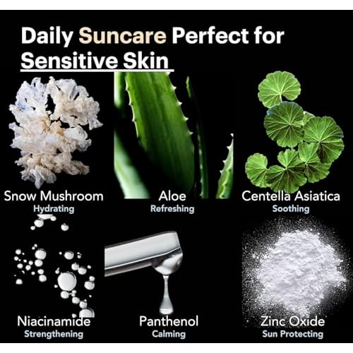 by Knours | Zero White Cast | Mineral | Reef Safe | Korean Face Sunscreen SPF 50 | Made in USA | FDA OTC Registered | Aloe + Centella + Panthenol + Niacinamide | Sensitive Skin | 1.69oz