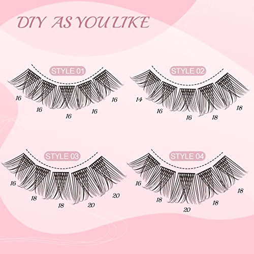 Lash Clusters, 96 Pcs Individual Cluster Lashes DIY Lash Extension Eyelash Clusters Volume Wispy Lashes Super Thin Band Reusable Soft & Comfortable(Natural-C-14-20 mix)