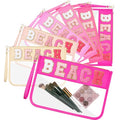Kacctyen 6 Pcs Beach Bags Chenille Letter Clear Makeup Bag with Zipper Waterproof Cosmetic Toiletry Pouch with Handle Gym Travel Summer Gifts for Women Girls (Pink Mix,Beach)