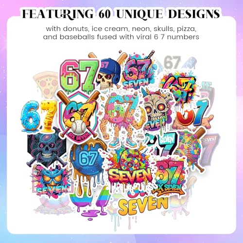 180PCS - 6 7 Temporary Tattoos, 6 7 Birthday Decorations, 67 Valentines Gift, Drip Baseball Temporary Tattoos, Ice Cream Drip Party Decorations, Baseball Drip Party Gift 15 Sheets 60 Styles
