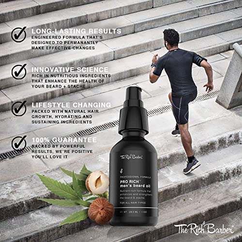 The Rich Barber Pro Rich Men's Beard Oil, 1 oz. - Softens Beard & Promotes Thick Growth with Castor Oil, Argan Oil, & Jojoba Oil - For All Beard Types